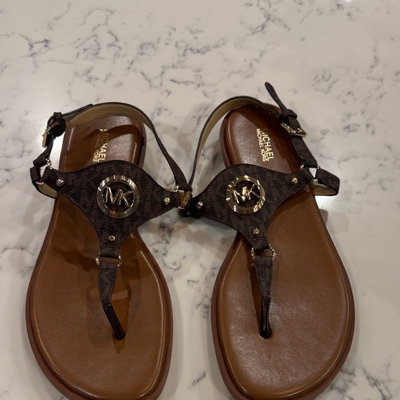 Michael Kors Shoes - Michael Kors Dark Brown Logo Sandals